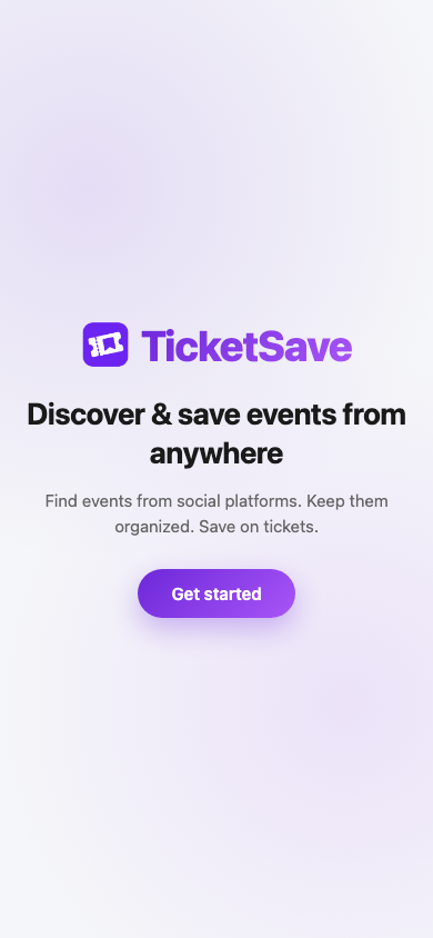 TicketSave landing screen